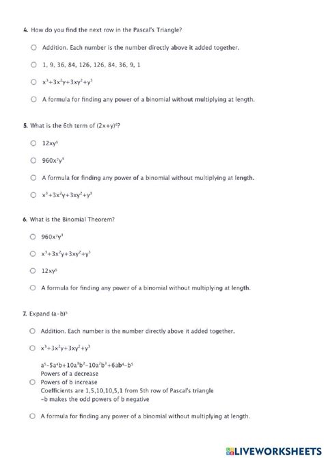 Image result for Binomial Theorem Worksheet