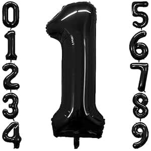 1 Number Balloon Black 40 inch Big Foil Mylar 1st Balloons for 1 Year ...