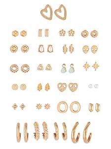 Zaveri Pearls Set of 25 Gold Tone Classy Contemporary Studs & Hoop ...