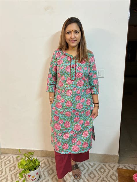 Garden Rose Block Printed Cotton Straight Kurta – BaSaKa