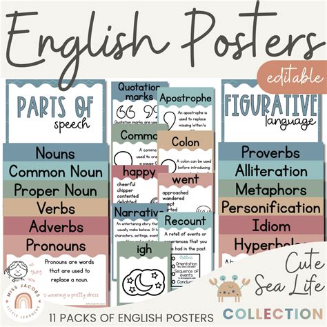 Cute Sea Life English Posters Bundle - Default Title - Miss Jacobs Little Learners in 2024 ...