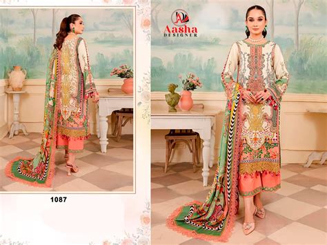 Aasha 1087 Pakistani Salwar Kameez Chiffon Dupatta