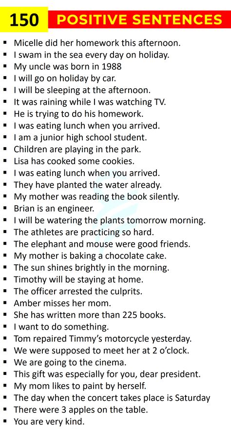 150 Positive Sentences in English | Sentences without No or Not