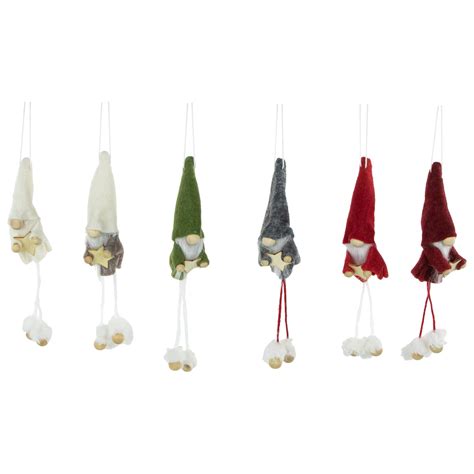 Northlight Set of 6 Gnomes with Stars Plush Christmas Ornaments 5 ...