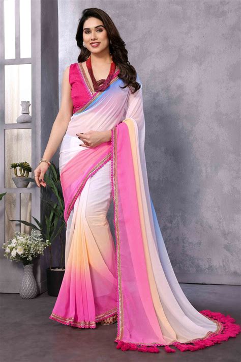 Alluring 1-Minute Ready To Wear Georgette Saree & beautiful lace borde ...