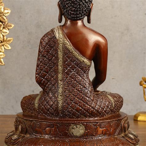 Pure Brass Buddha Hand Down Statue - Nepali brown Finish, 11" Height ...