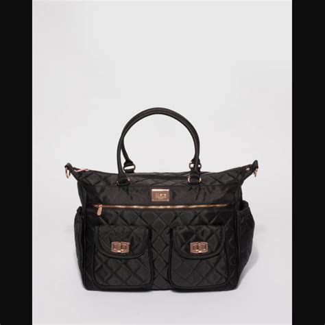 Colette Hayman Black Quilted Travel Baby Nappy Bag With Rose Gold ...