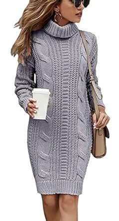 Buy Langwyqu Women Turtleneck Cable Knit Sweater Dress Oversized ...