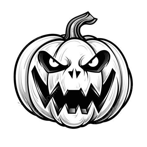 Scary Halloween Pumpkin Hand Drawn Vector Illustration Black Outline ...
