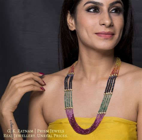 Traditional Broach with Uncut Ovals interspersed in Rainbow Necklace ...