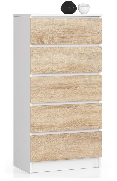 Cómoda: cinco cajones, blanco | Roble Sonoma, 60 x 121 x 40 cm | Leroy ...