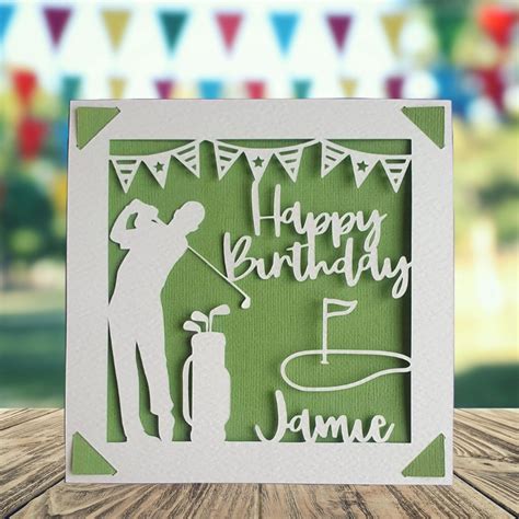 Golf Happy Birthday Personalised Papercut Card, Happy Birthday Card for ...