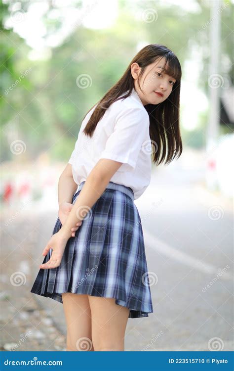 Beautiful Asian Japanese School Girl Uniform Looking at Park Outdoor ...