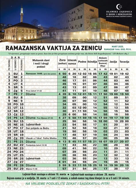 Ramazan 2025. – Vaktija za Zenicu – Zenicablog
