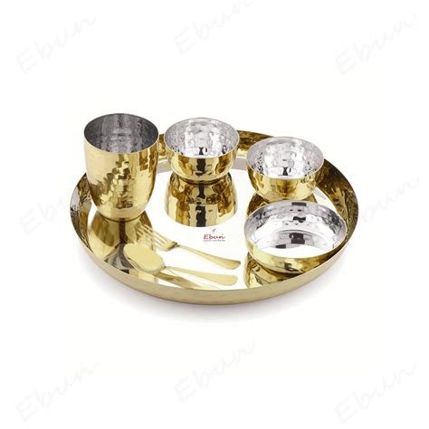 Ebun Heavy Gauge Stainless Steel Hammered Dinner Set | Gold PVD Plated ...