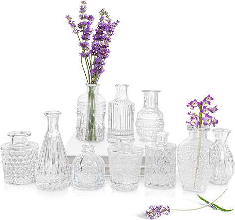 TIED RIBBONS Glass Bud Vases for Flowers – Pack of 10 Amber Antique ...