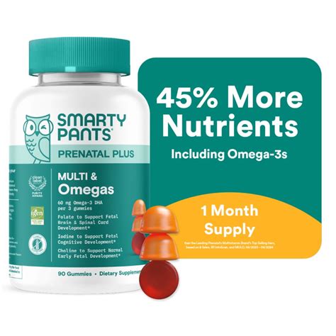 SmartyPants Prenatal Plus Multivitamin & Omega 3 Gummies, Methylfolate ...