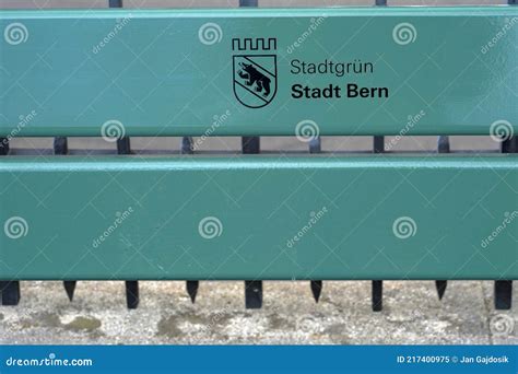 Bench in the City with Coat of Arms with Bear, Typical Animal for the ...