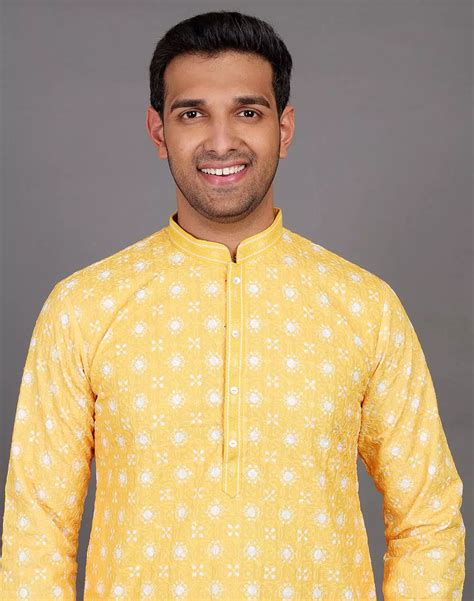 elegant floral weaving yellow kurta pyjama set – South India Shopping Mall