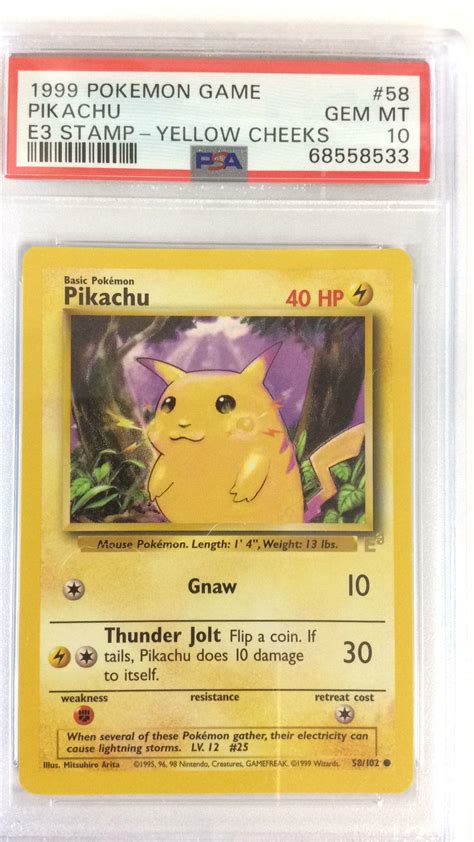 1999 Pokemon Game 58 Pikachu E3 Stamp-yellow Cheeks PSA 10 | GameStop