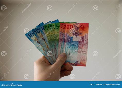 Swiss Franc Banknotes of Various Denominations, Placed Next To Each ...
