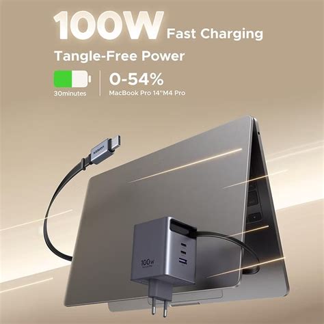 UGREEN Nexode Pro 100W GaN Charger with Built-in Retractable USB-C Cab ...