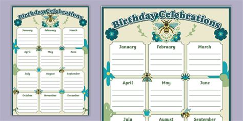 Bee-Themed Birthday Chart (teacher made) - Twinkl