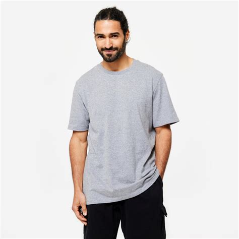 Men's Gym T-Shirt Cotton 500 Essentials - Pale Grey