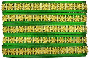 Adhvik (9 Mtr Roll and 2.5cm Width) Floral Shape Nug-Stone Green and ...