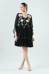 Buy Black Georgette Embroidered Thread Geometric Reem Floral Dress For ...