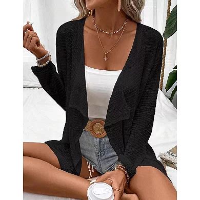 Womens Lightweight Crochet Cardigan Sweater Rib Knit Open Front Sweater ...
