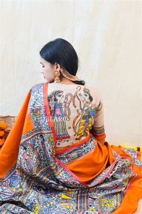 'SITA RAM' Handpainted Madhubani Tussar Silk Saree Blouse Set ...