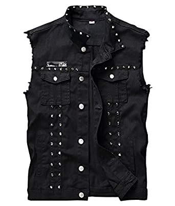 Buy LifeHe Men's Sleeveless Lapel Denim Jean Vests Jacket with Rivets ...