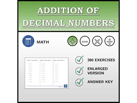 Addition of Decimal Numbers | Printable Worksheet | Teaching Resources