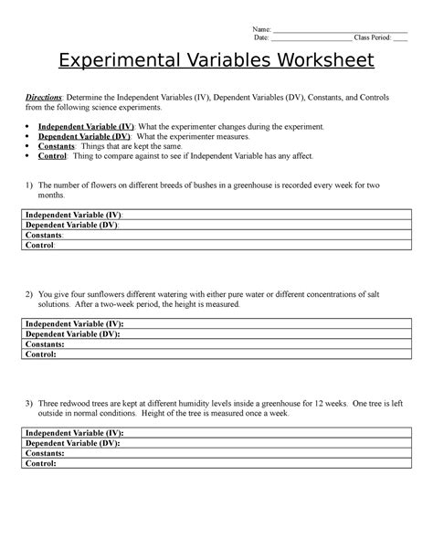 Image result for Science Variables Practice Worksheet