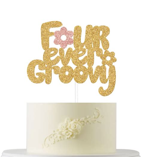 Buy Four Ever Groovy Cake Topper, Boho Happy Birthday Cake Topper, 4th ...