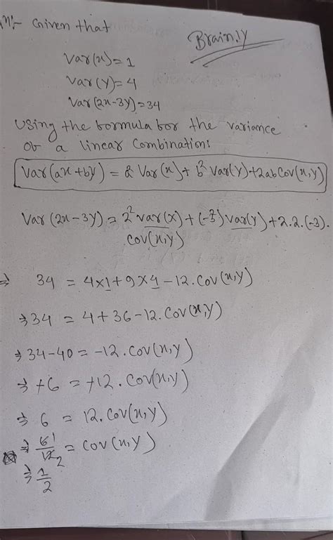 For random variables X and Y, we have Var(X)=1, Var(Y)=4, and Var(2X-3 ...