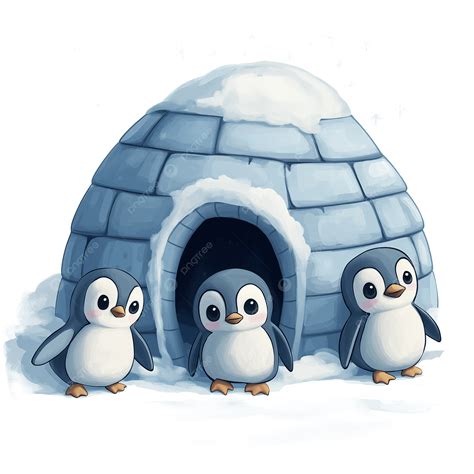 Penguins Igloo Cute Penguins Igloo Ice House In Winter Eps10