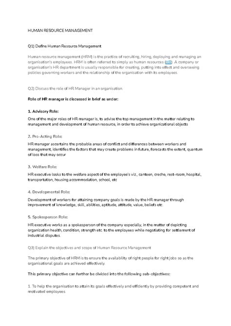 Human Resource Management: Key Concepts and Roles Explained - Studocu
