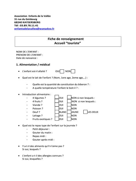 Fillable Online cc-kaysersberg Fiche de renseignement Accueil touriste ...
