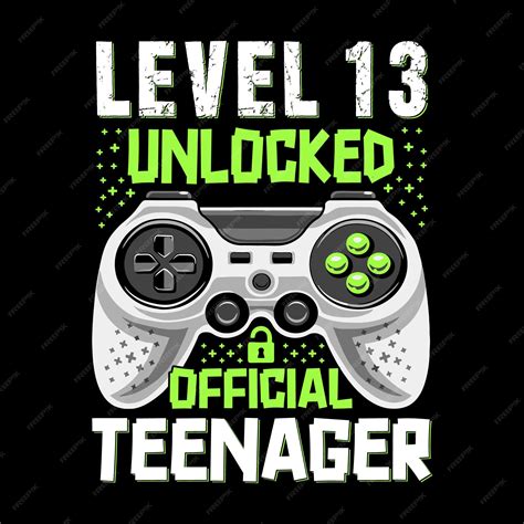 Premium Vector | Level 13 unlocked official teenager video game 13th ...