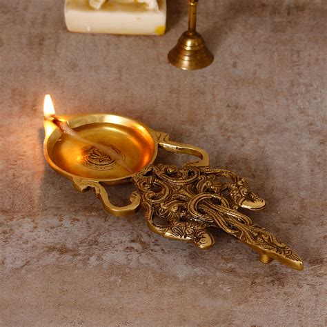 Ethnic Carved 11 Inch Brass Diya for Pooja Room and Temples ...