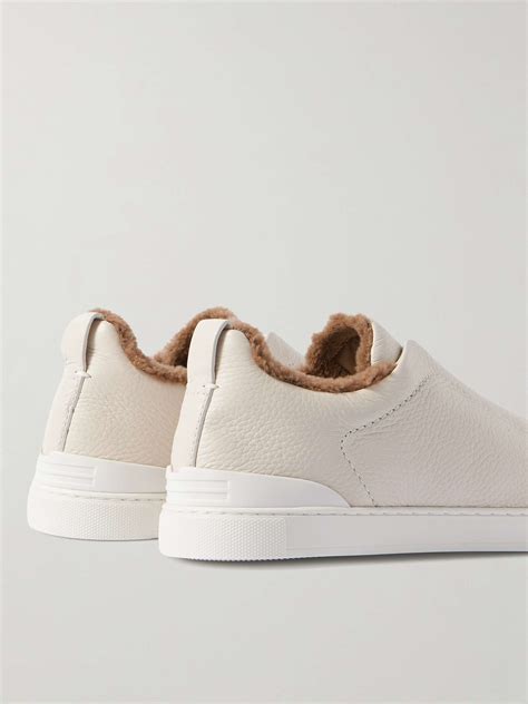 ZEGNA Triple Stitch™ Shearling-Lined Leather Sneakers for Men | MR PORTER