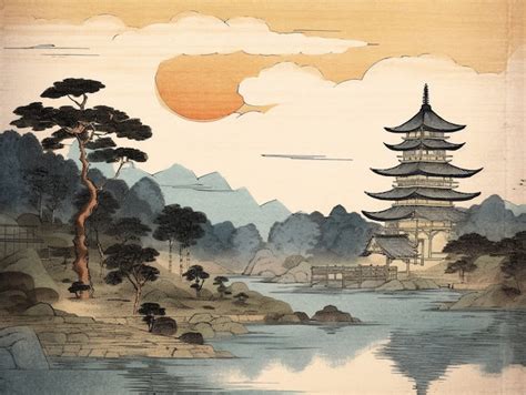 Ancient japan background in digital art style | AI-generated image