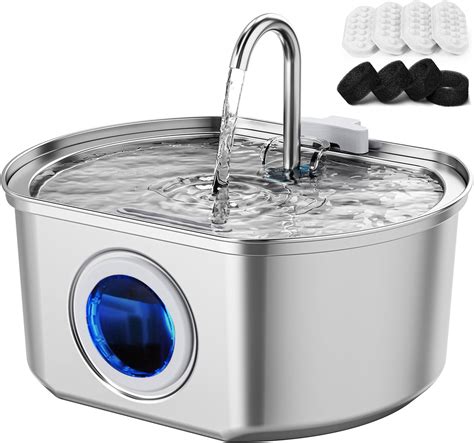 Water Fountain Stainless Steel: 3.2L/108oz Large Automatic Quiet Pet ...