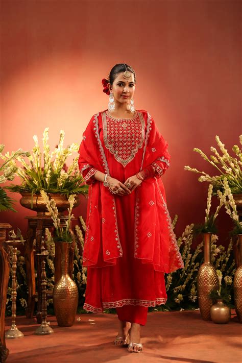 Red Organza Silk Zari Embroidered Anarkali Suit Set – SCAKHI