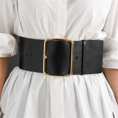 11 Cm 4 Inch Black Leather Wide Waist Belt, Maxi Oversized Buckle ...