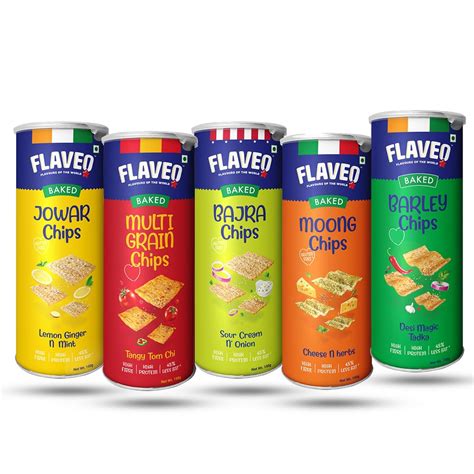 FLAVEO Baked Chips Wholesome Healthy Snack Pack of 5 - Jowar (1), Multi ...