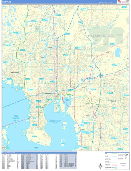 Tampa Florida Zip Code Wall Map (Basic Style) by MarketMAPS - MapSales