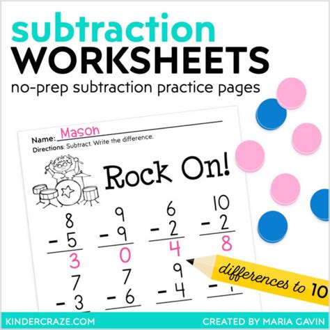 Differences within 10 Worksheet 的图像结果